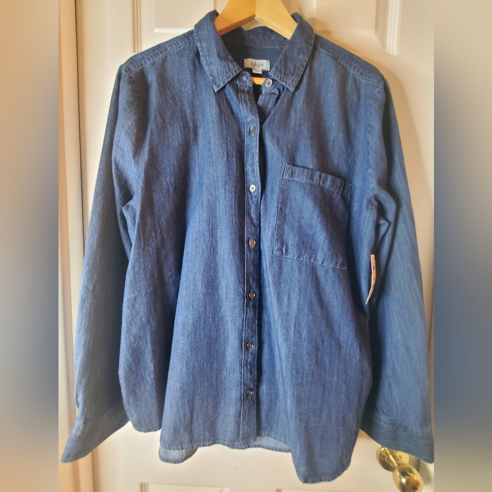 NWT Style & Co. XL Summer Wash Dark Denim LS Button Down Cotton